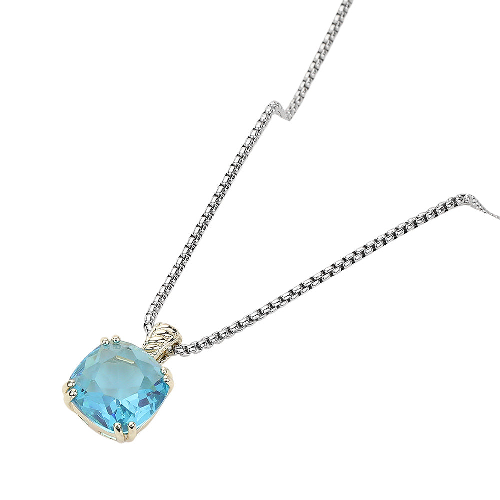 14K Gold Plated CZ Square Stone Pendant Necklace