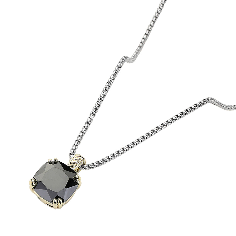 14K Gold Plated CZ Square Stone Pendant Necklace