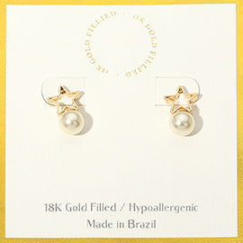 18K Gold Filled Hypoallergenic Open Star Pearl Stud Earrings