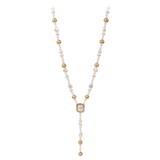 Natural Pearl Beaded Y Shaped Necklace